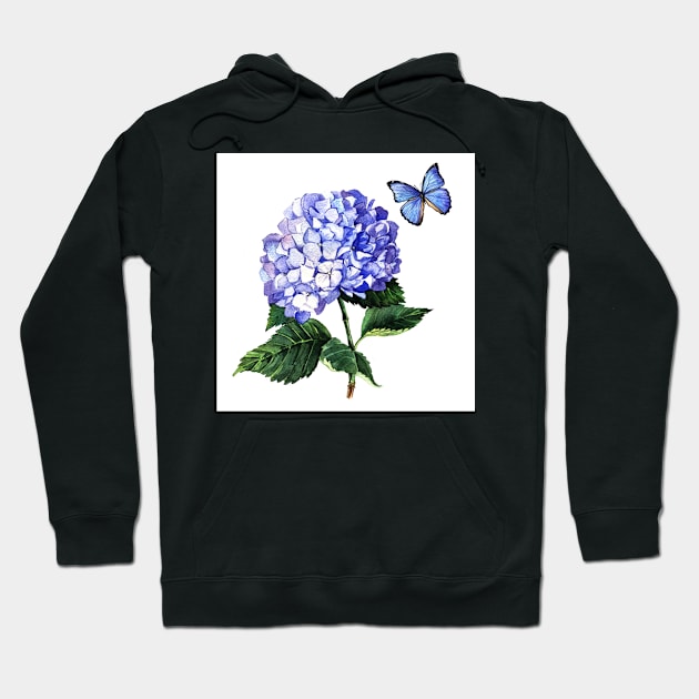 Blue hydrangea and butterfly Hoodie by AnnaY 